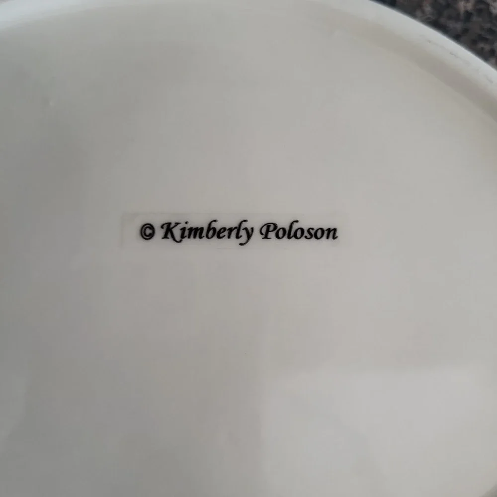 VINTAGE Kimberly Poloson Floral Oval Ceramic Trinket Box with Lid Blue & Beige
